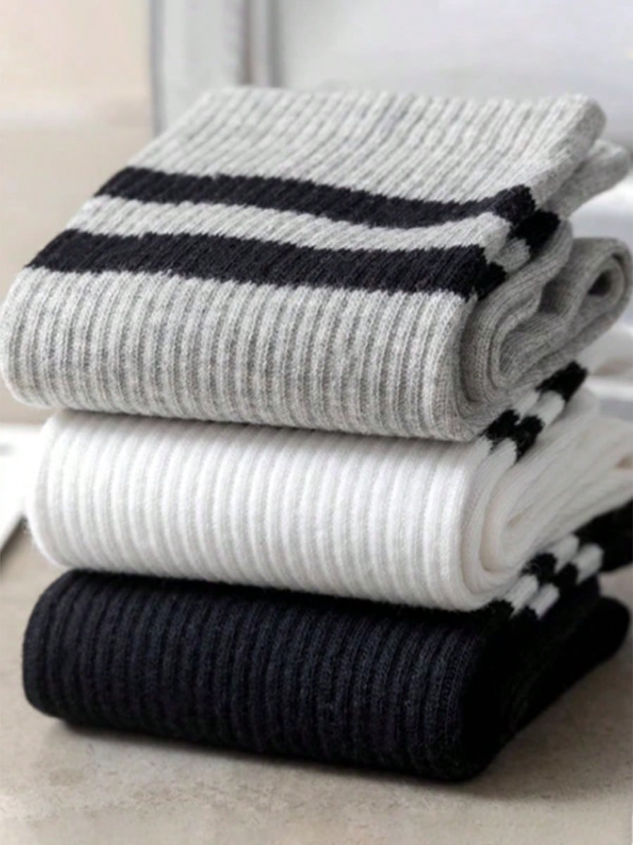 6 Pairs Women's Striped Breathable Casual Business Sports Running Cycling Versatile Fashionable Student Mid-Calf Socks