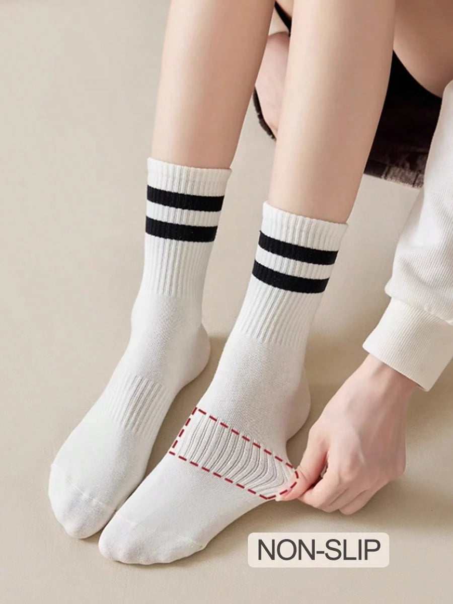 6 Pairs Women's Striped Breathable Casual Business Sports Running Cycling Versatile Fashionable Student Mid-Calf Socks