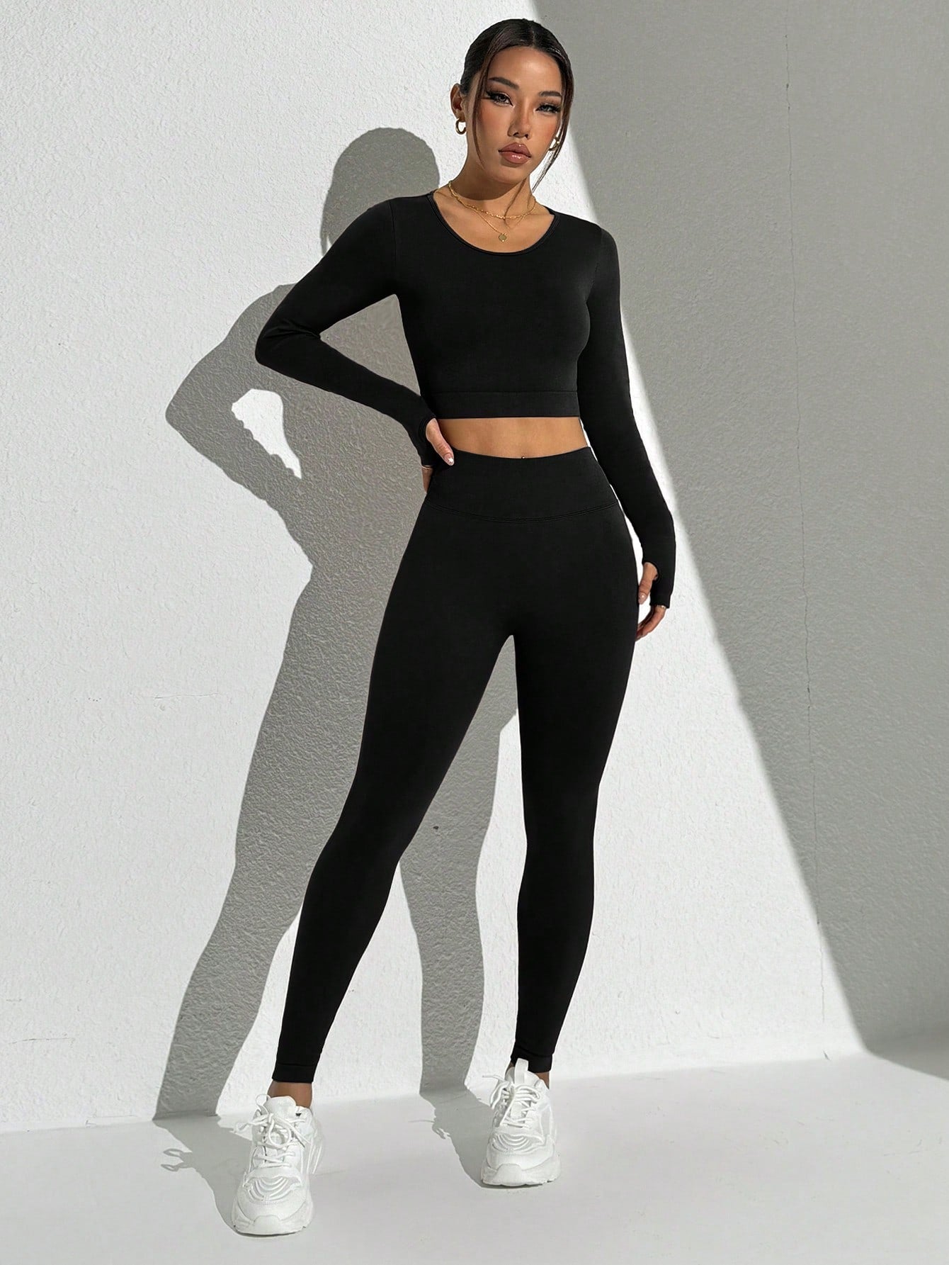 Seamless Solid Color Backless Long Sleeve And Pants Sports Set Workout Women Sets