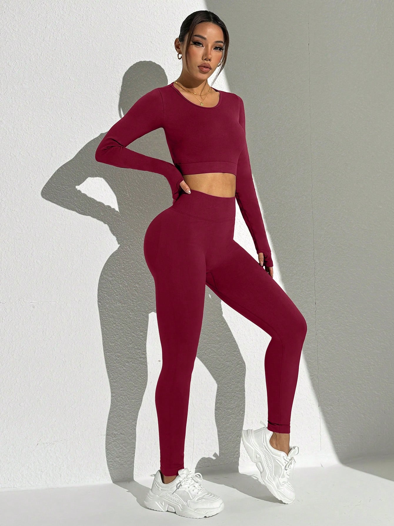Seamless Solid Color Backless Long Sleeve And Pants Sports Set Workout Women Sets