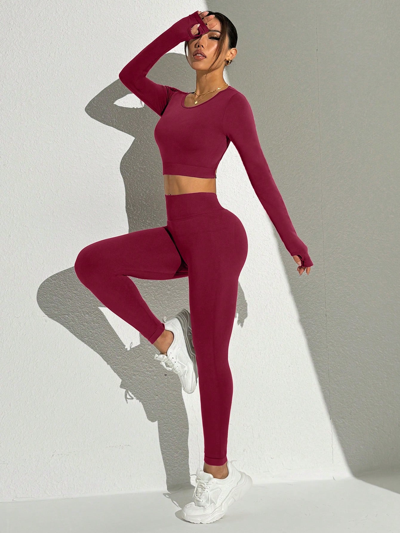 Seamless Solid Color Backless Long Sleeve And Pants Sports Set Workout Women Sets