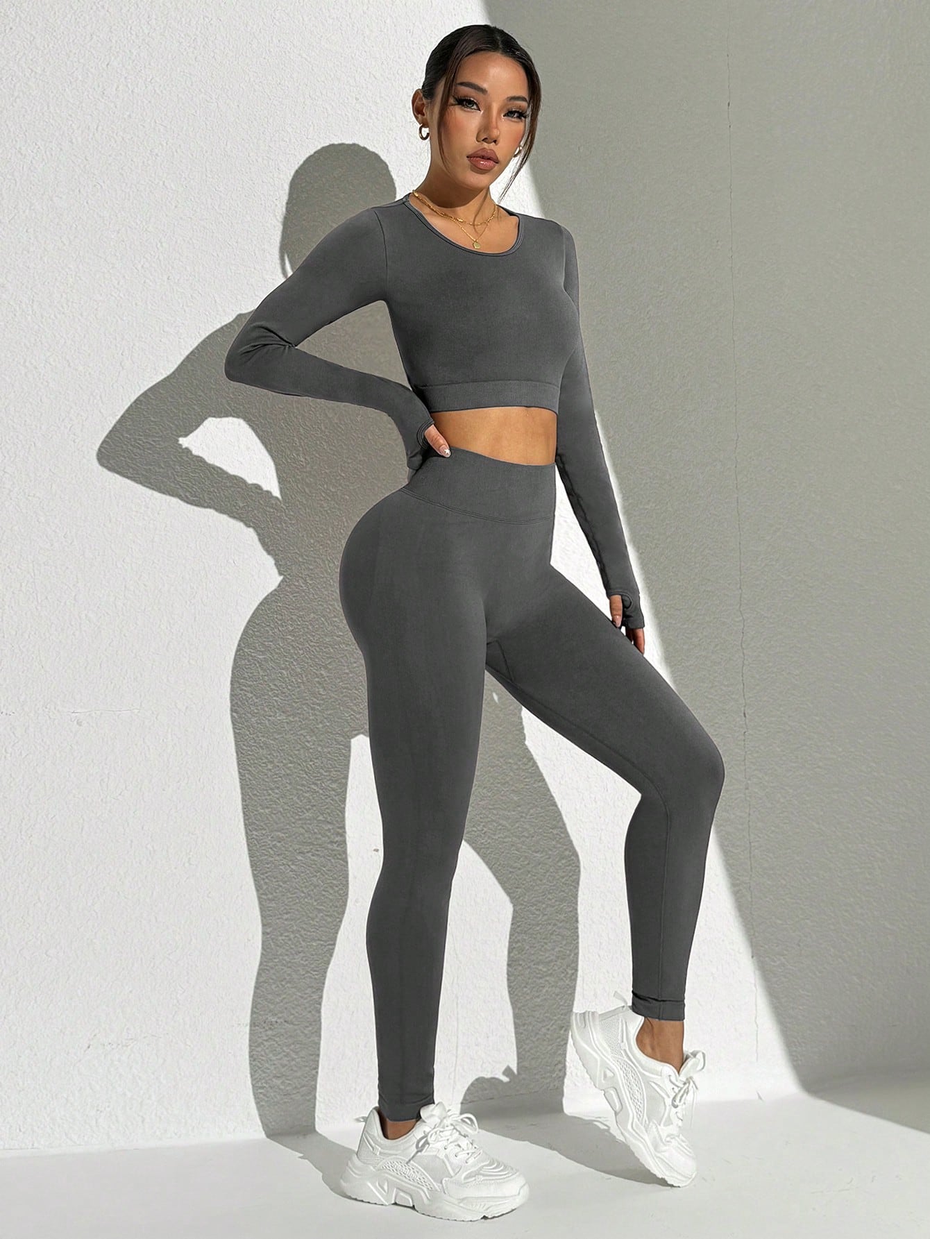 Seamless Solid Color Backless Long Sleeve And Pants Sports Set Workout Women Sets