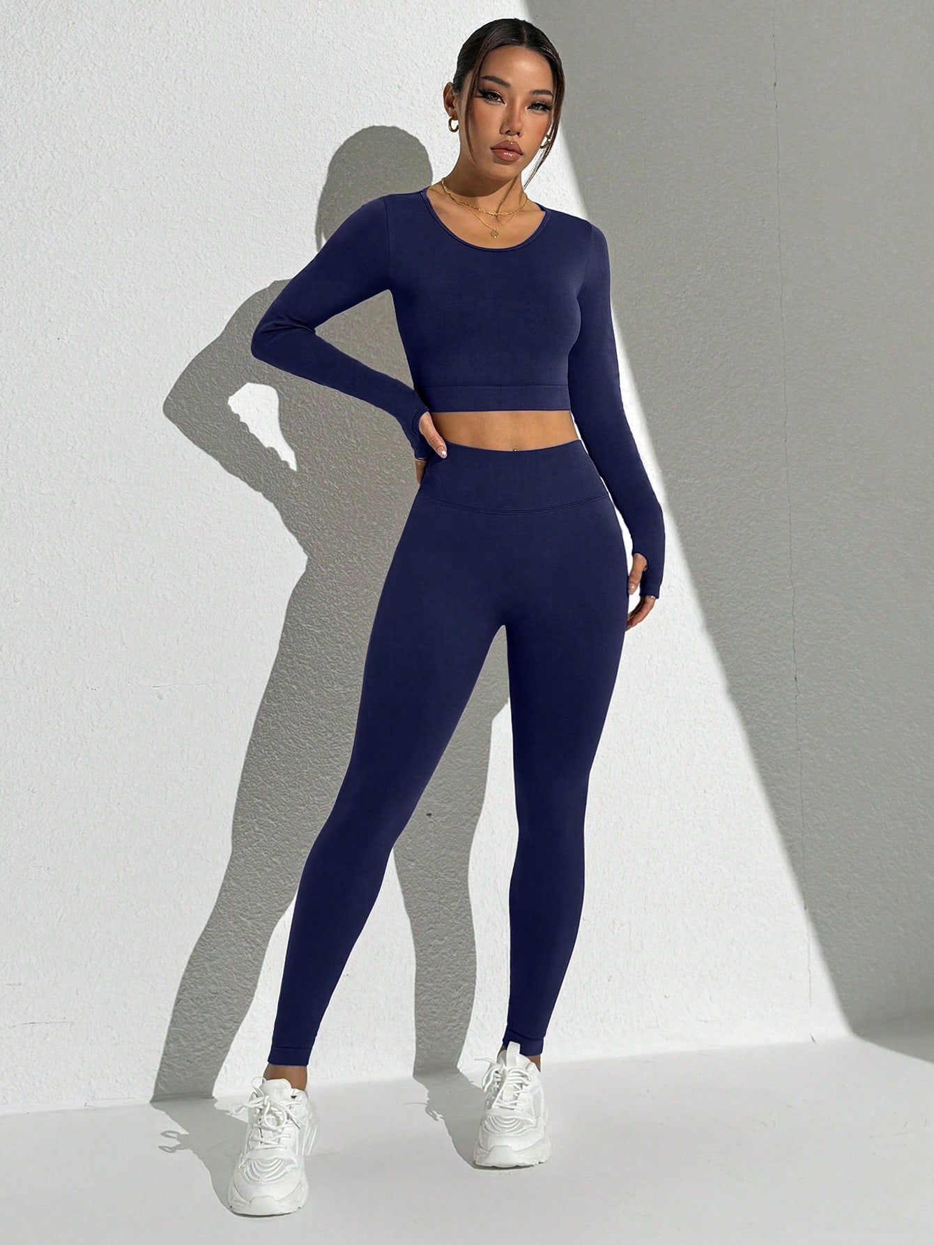 Seamless Solid Color Backless Long Sleeve And Pants Sports Set Workout Women Sets