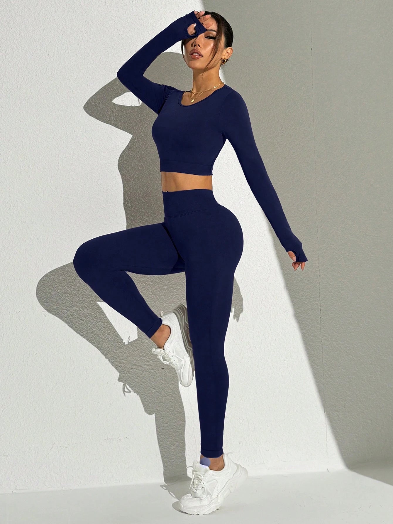 Seamless Solid Color Backless Long Sleeve And Pants Sports Set Workout Women Sets