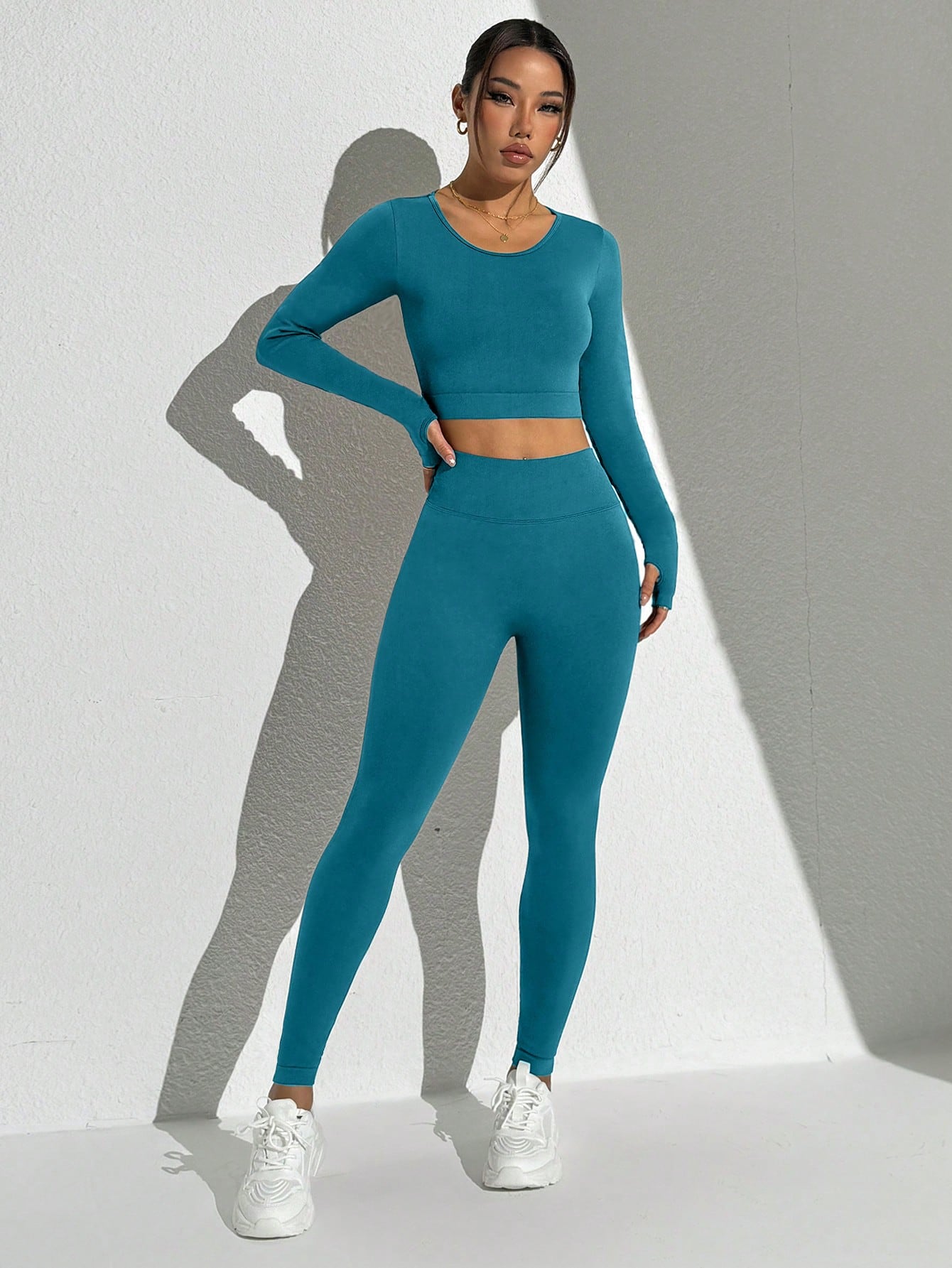 Seamless Solid Color Backless Long Sleeve And Pants Sports Set Workout Women Sets