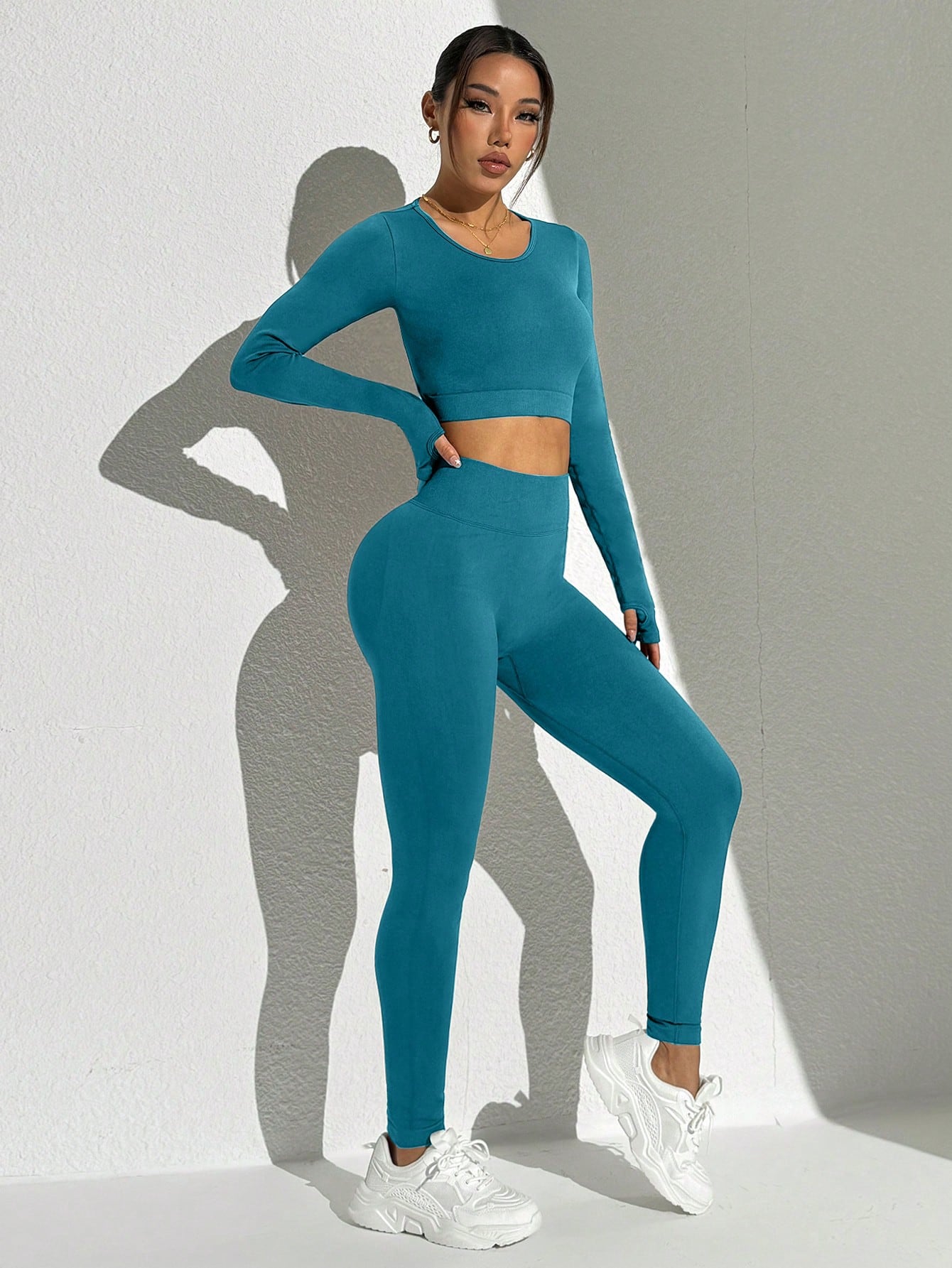 Seamless Solid Color Backless Long Sleeve And Pants Sports Set Workout Women Sets