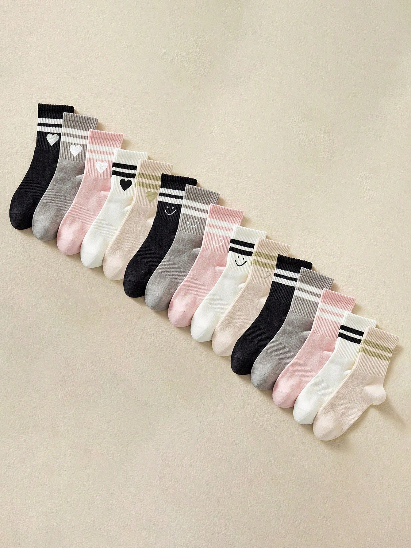 5 Pairs Women's Solid Color, Stripe, Line, Heart Print Fashion Socks, Soft Comfortable Breathable Casual Mid-Calf Socks For Everyday Wear