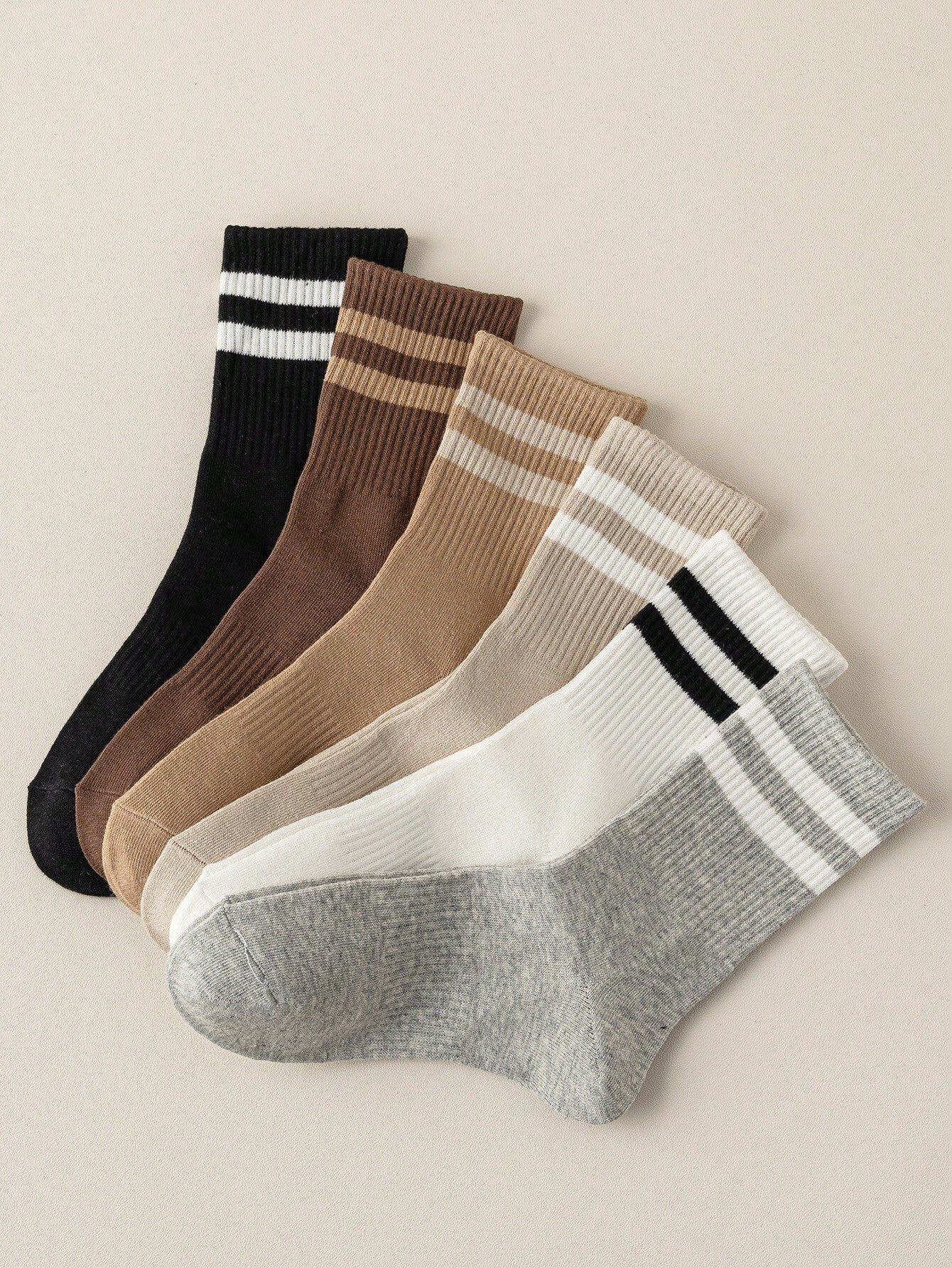 6 Pairs Women's Striped Breathable Casual Business Sports Running Cycling Versatile Fashionable Student Mid-Calf Socks