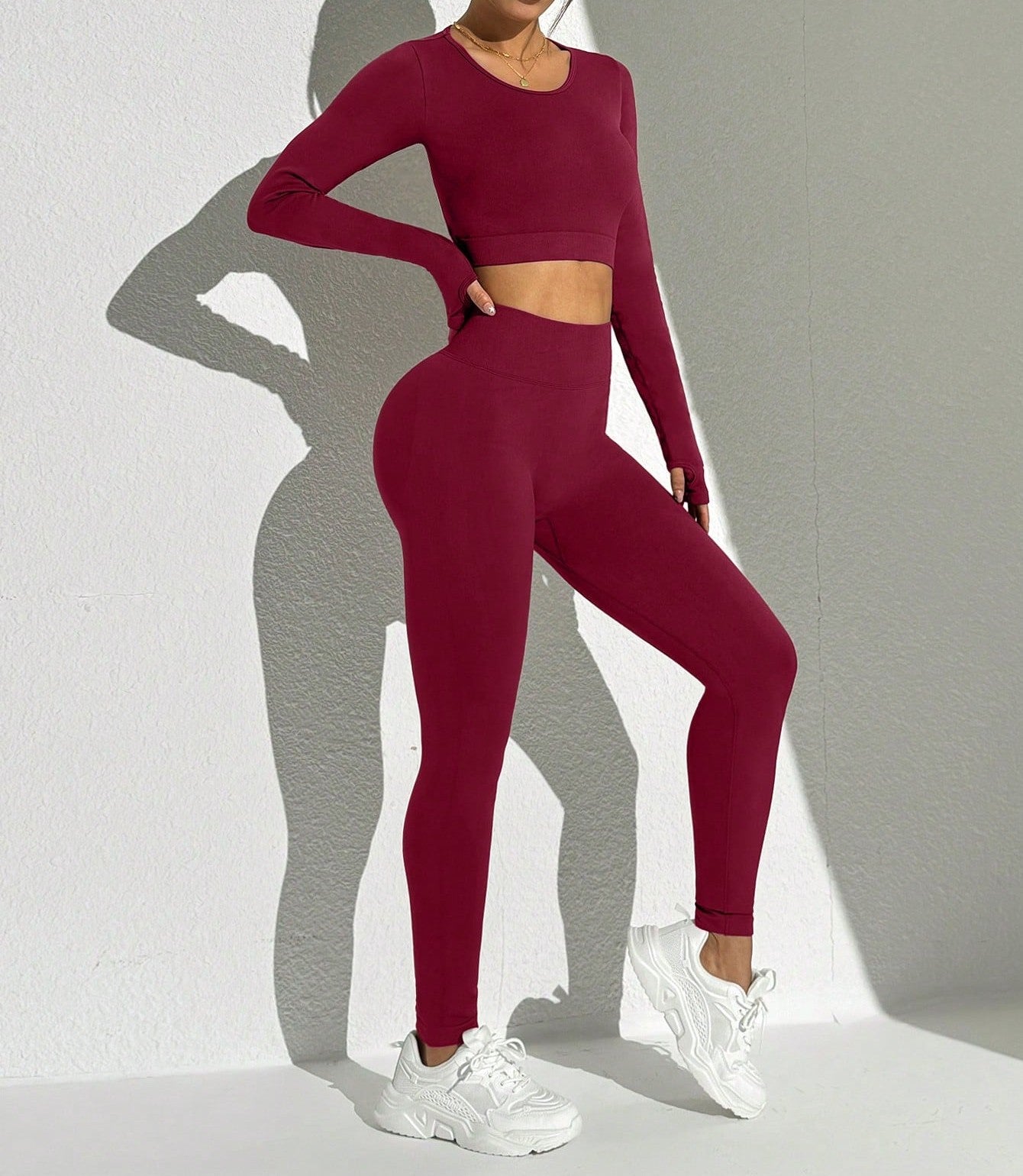 Seamless Solid Color Backless Long Sleeve And Pants Sports Set Workout Women Sets
