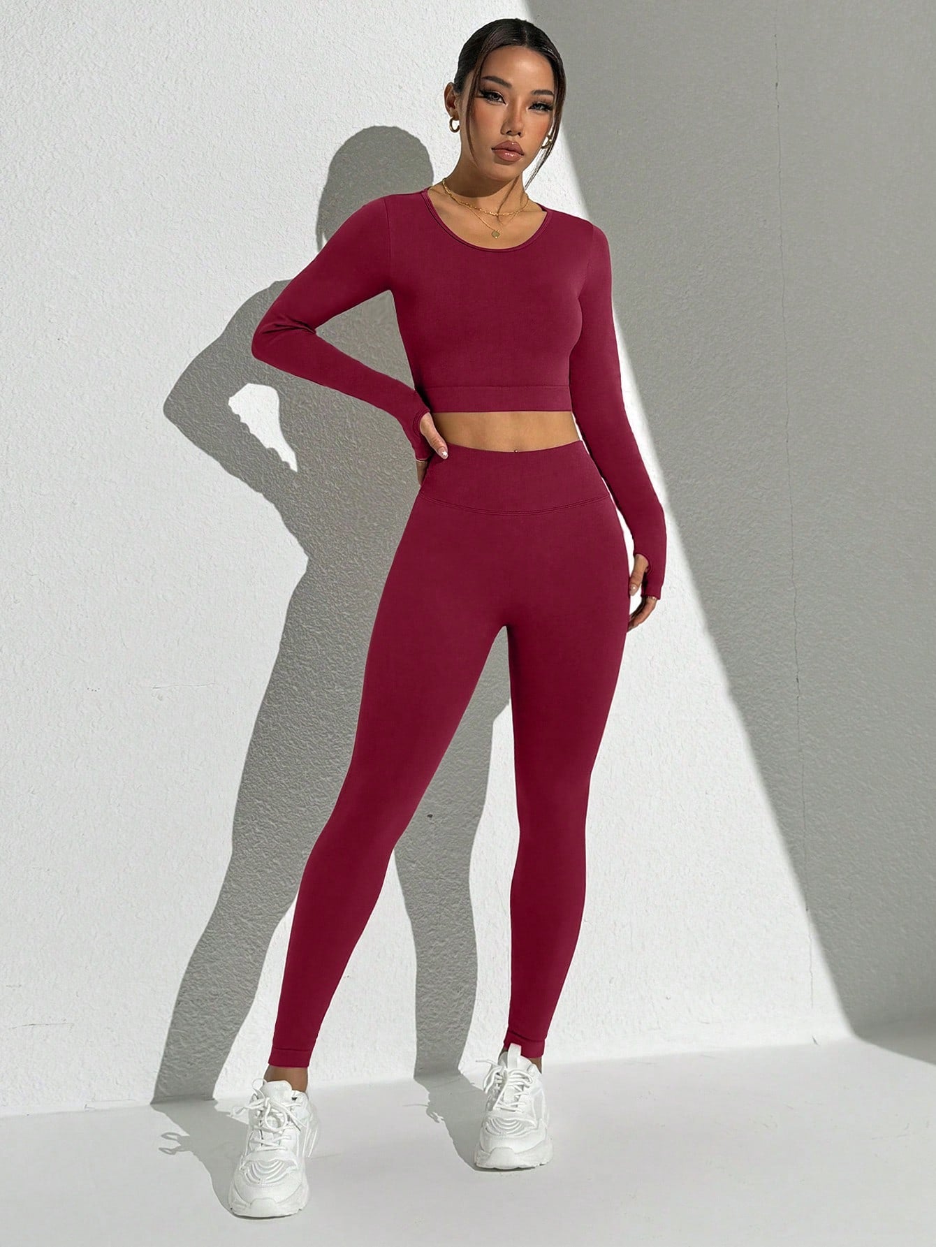 Seamless Solid Color Backless Long Sleeve And Pants Sports Set Workout Women Sets