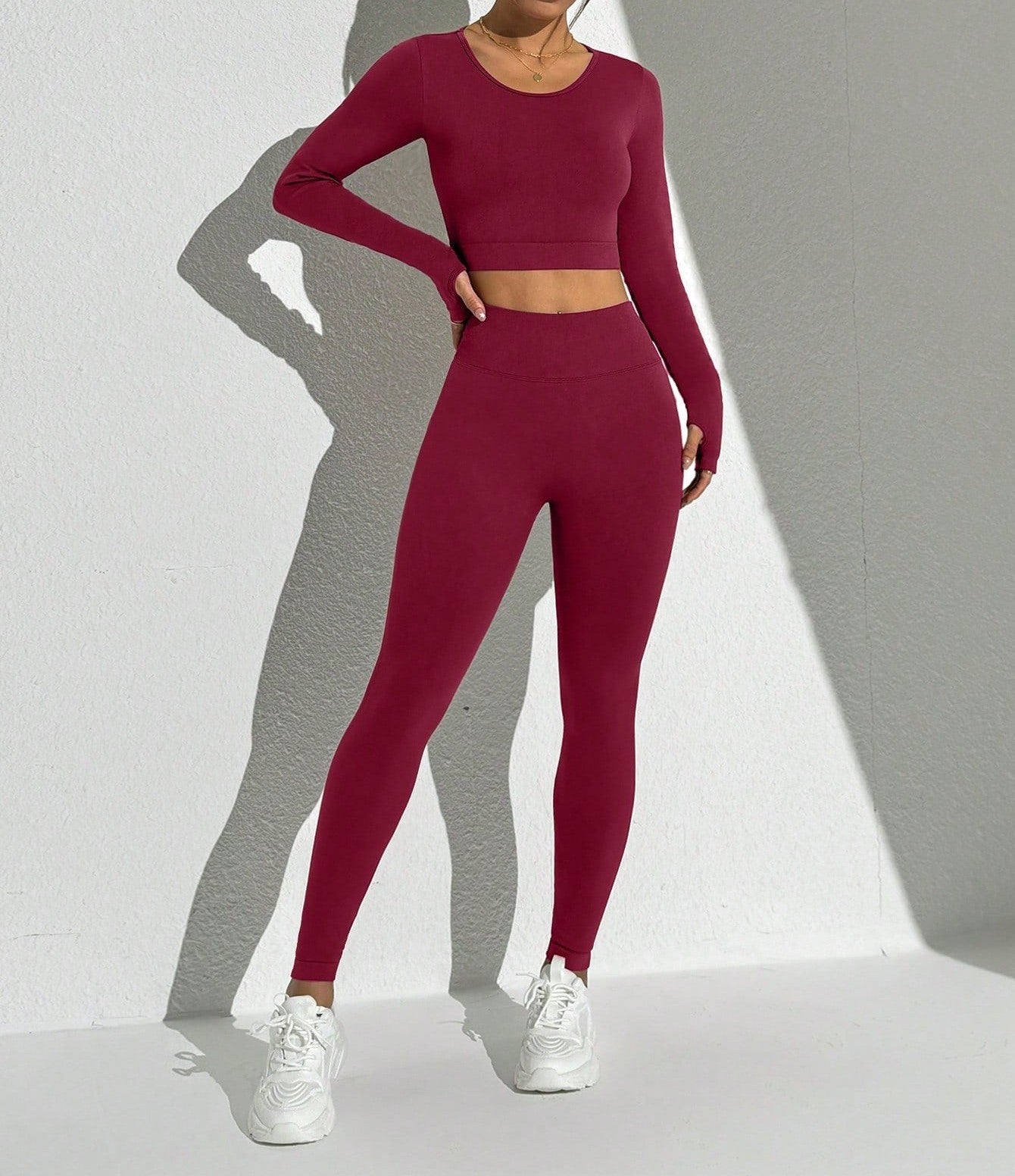 Seamless Solid Color Backless Long Sleeve And Pants Sports Set Workout Women Sets