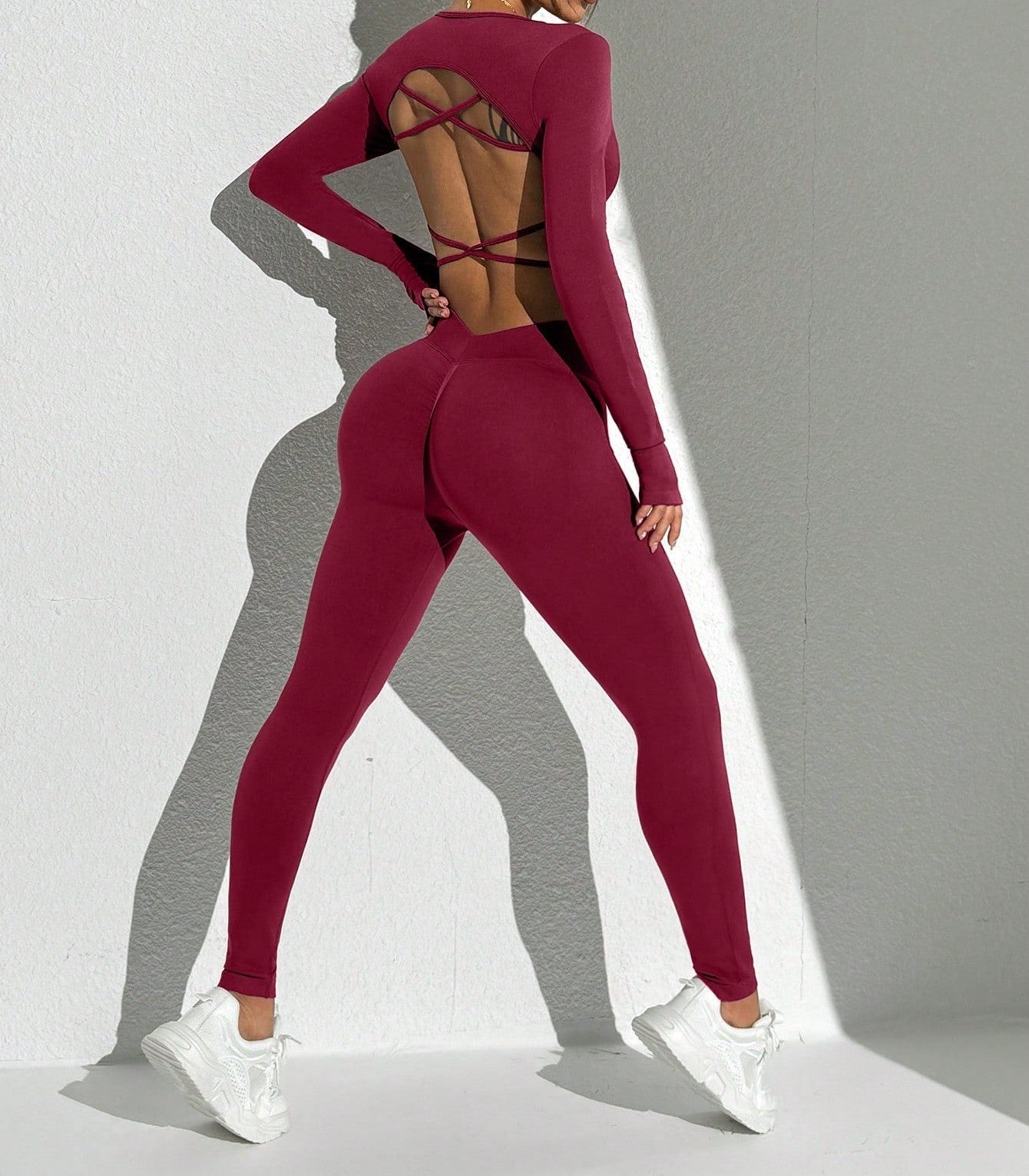 Seamless Solid Color Backless Long Sleeve And Pants Sports Set Workout Women Sets