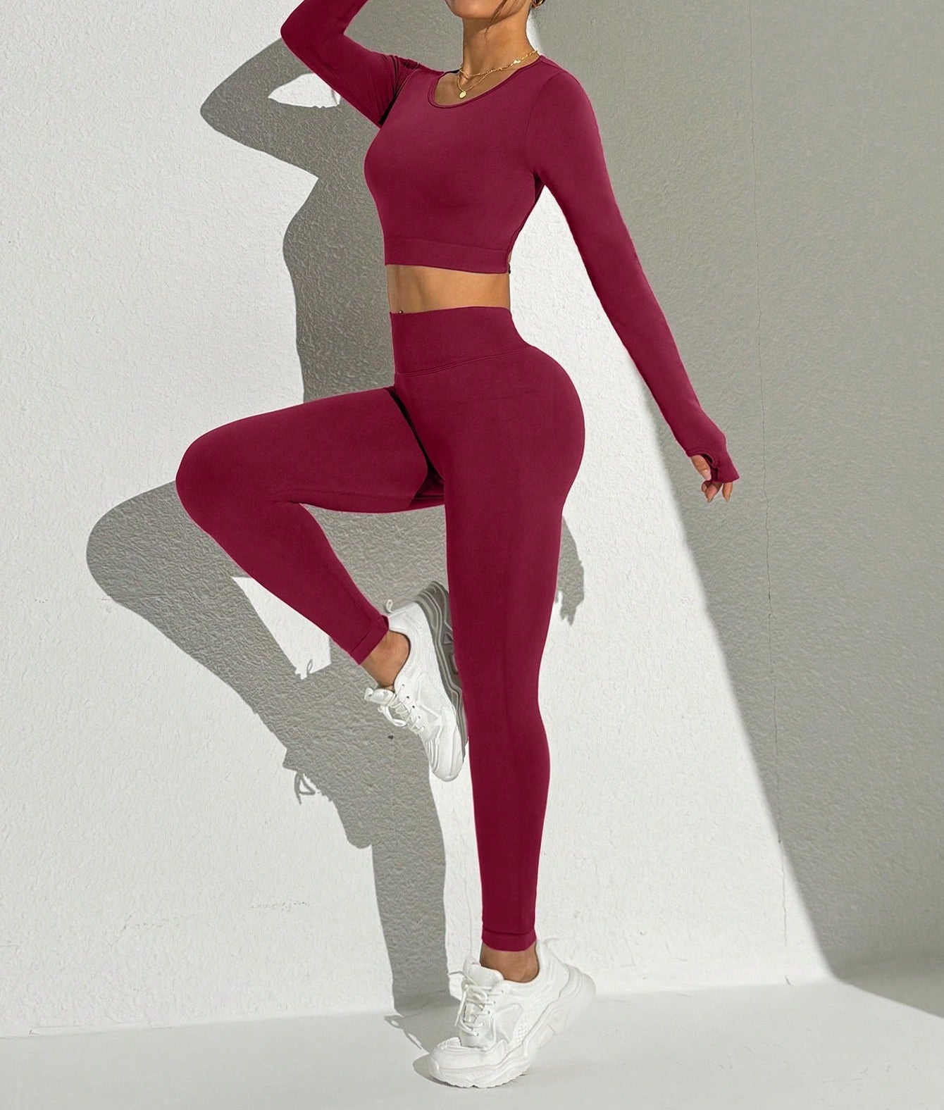 Seamless Solid Color Backless Long Sleeve And Pants Sports Set Workout Women Sets