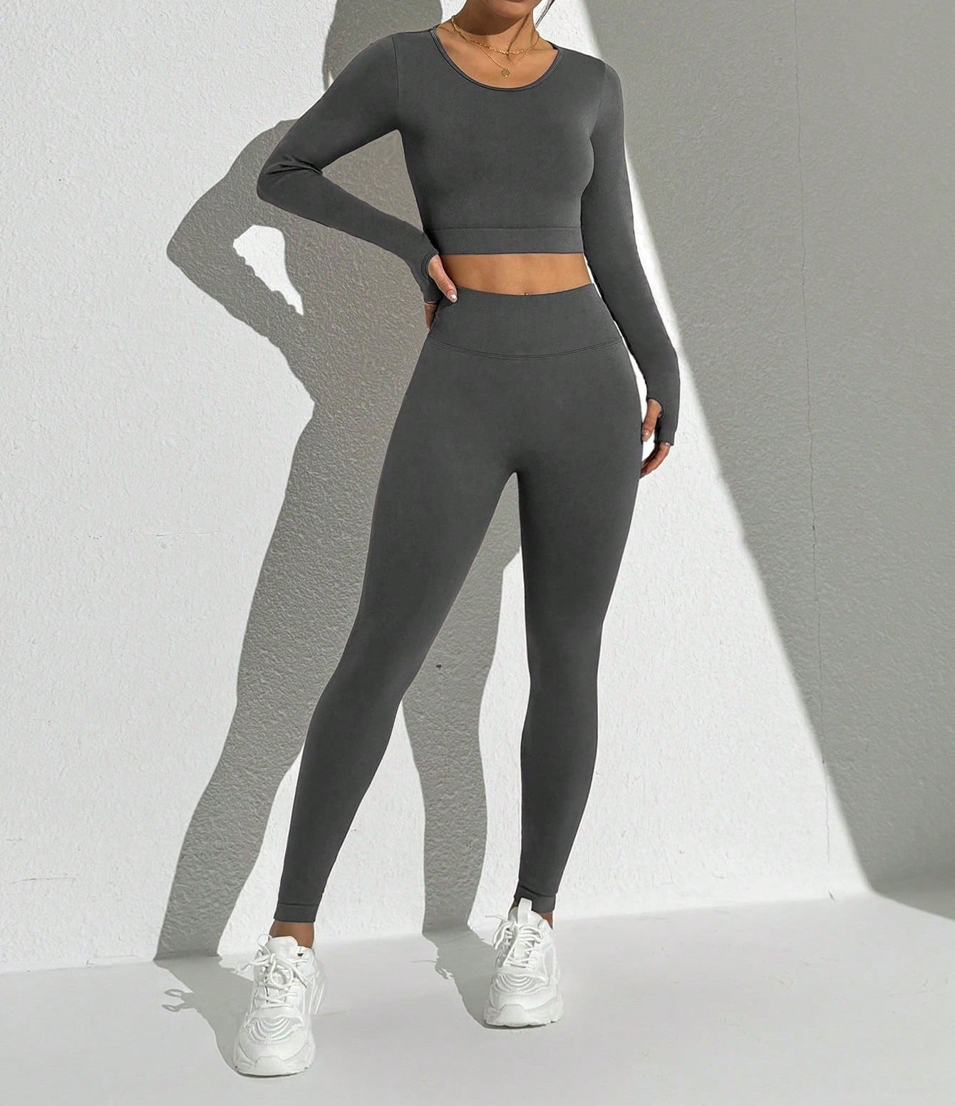 Seamless Solid Color Backless Long Sleeve And Pants Sports Set Workout Women Sets