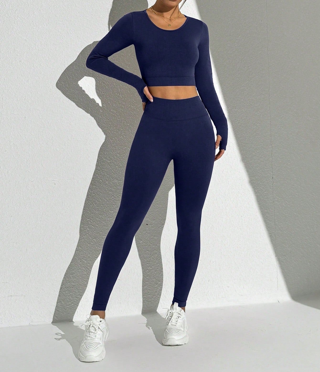 Seamless Solid Color Backless Long Sleeve And Pants Sports Set Workout Women Sets