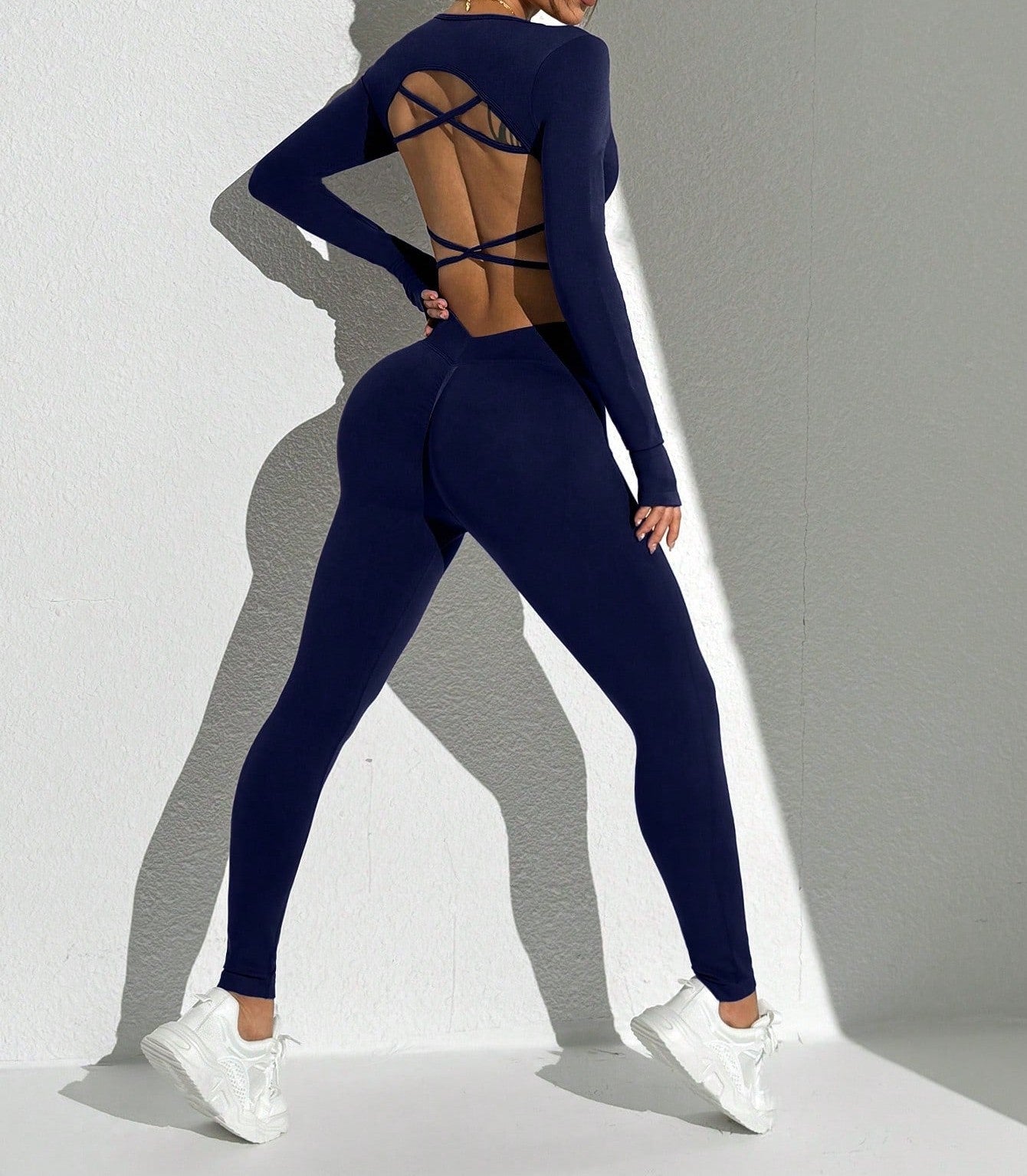 Seamless Solid Color Backless Long Sleeve And Pants Sports Set Workout Women Sets
