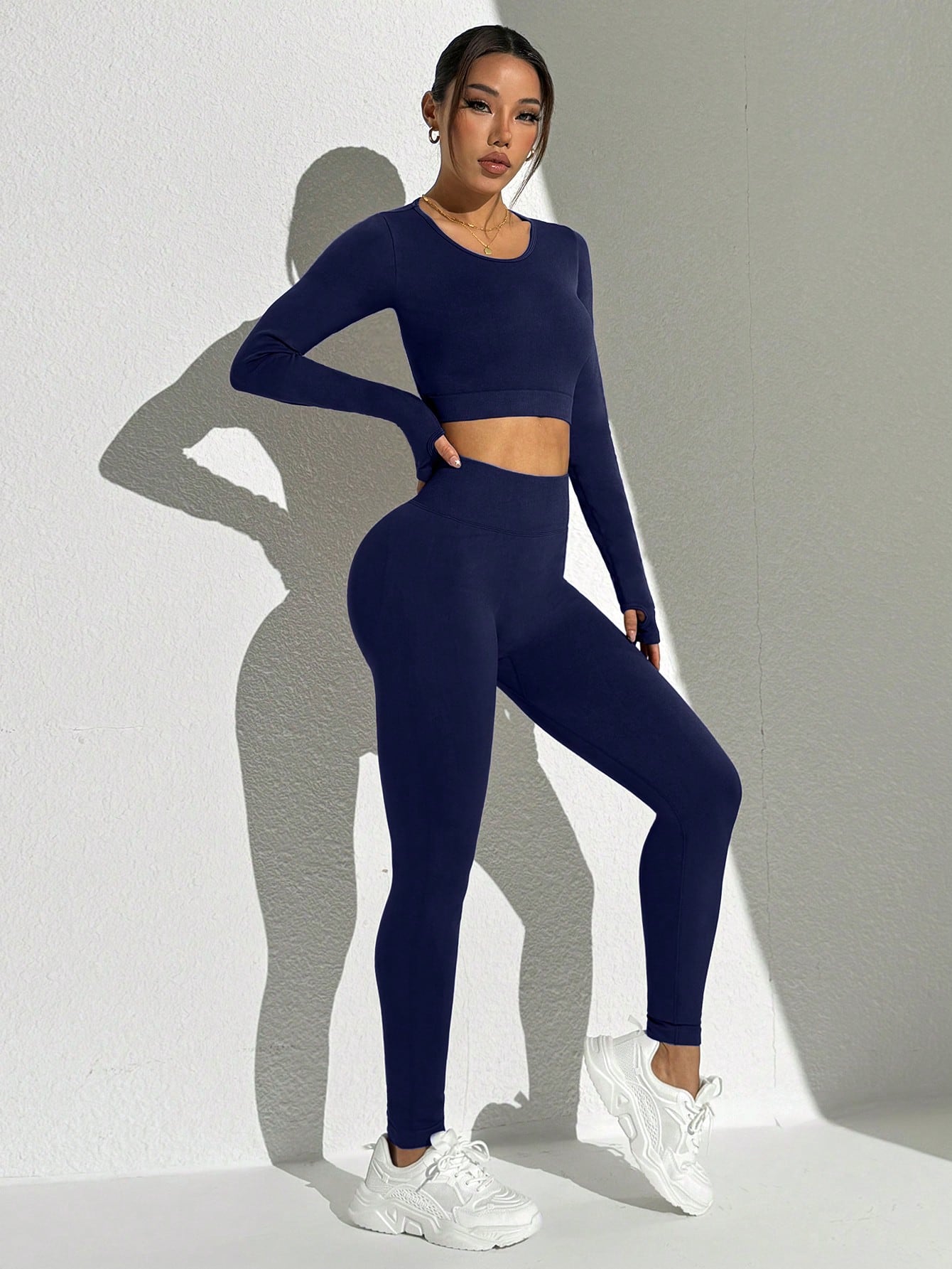 Seamless Solid Color Backless Long Sleeve And Pants Sports Set Workout Women Sets
