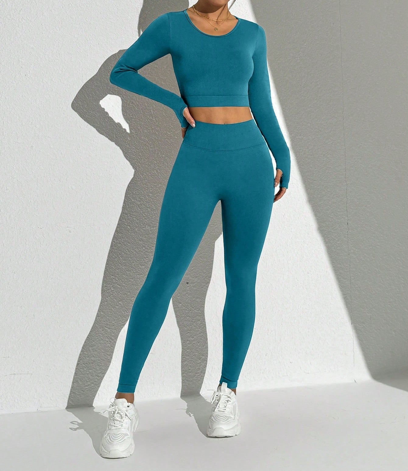 Seamless Solid Color Backless Long Sleeve And Pants Sports Set Workout Women Sets
