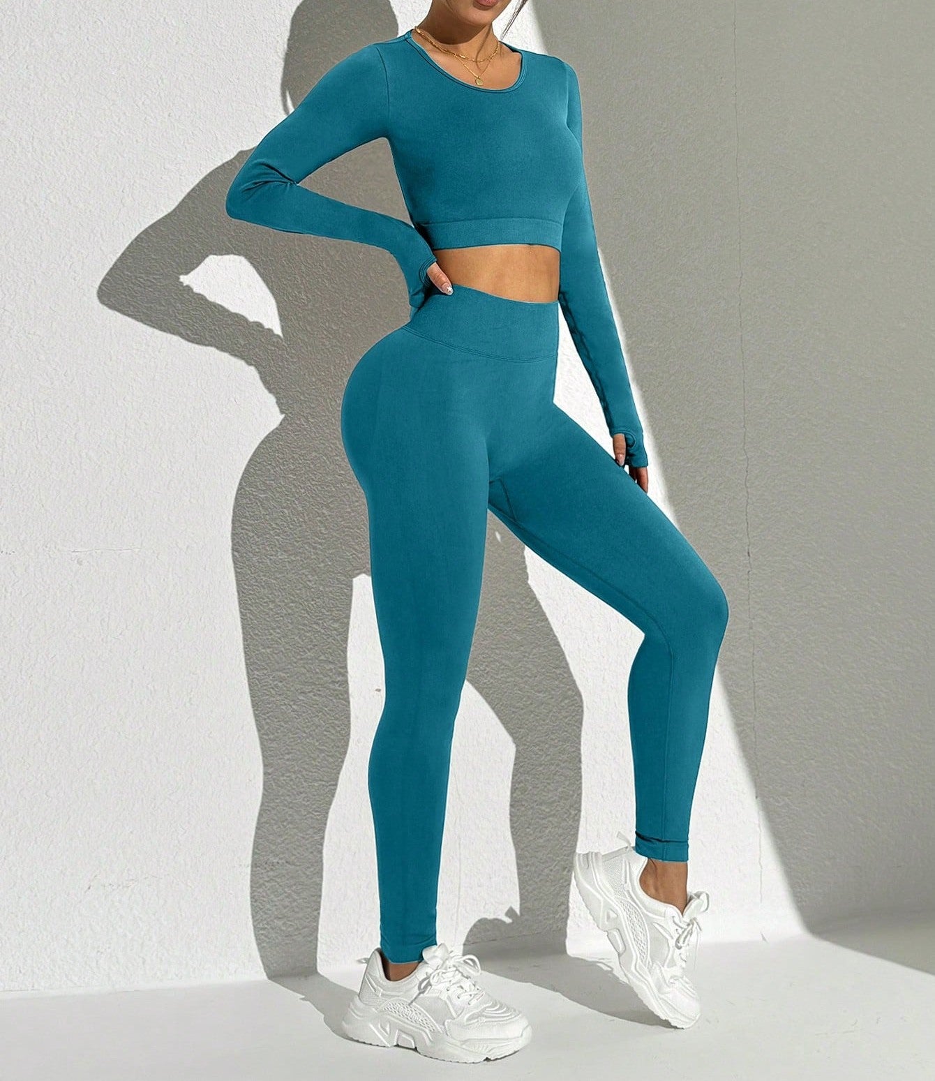 Seamless Solid Color Backless Long Sleeve And Pants Sports Set Workout Women Sets